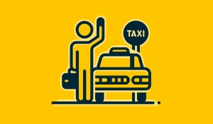 an illustration of a man raising his hand at a taxi stop