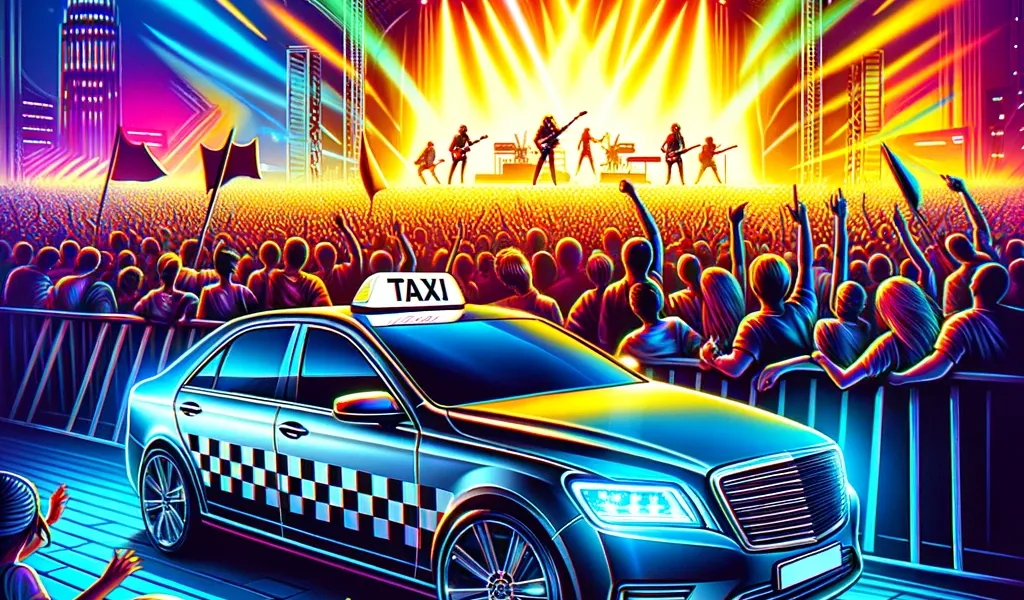 Taxi Car standing in front of a concert in the crowd