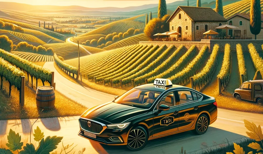 Taxi car stading in front of an Istrin Wineyard