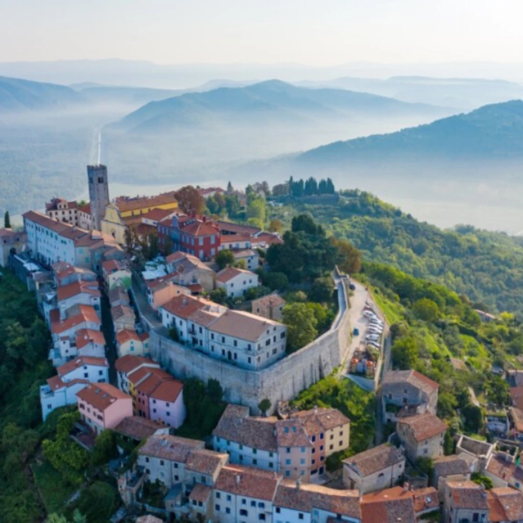 Aerial view of the Motovun Castle